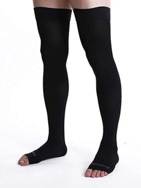 Doc Miller Compression Thigh High Open Toe Compression Socks - Black